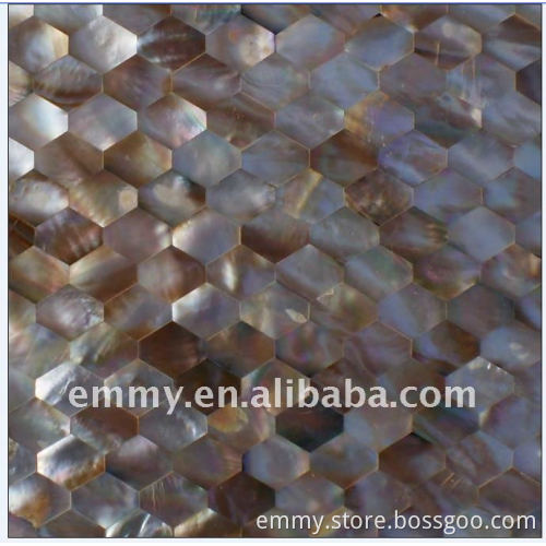 Hexangon brown lip mother of pearl seashell mosaic wall tile